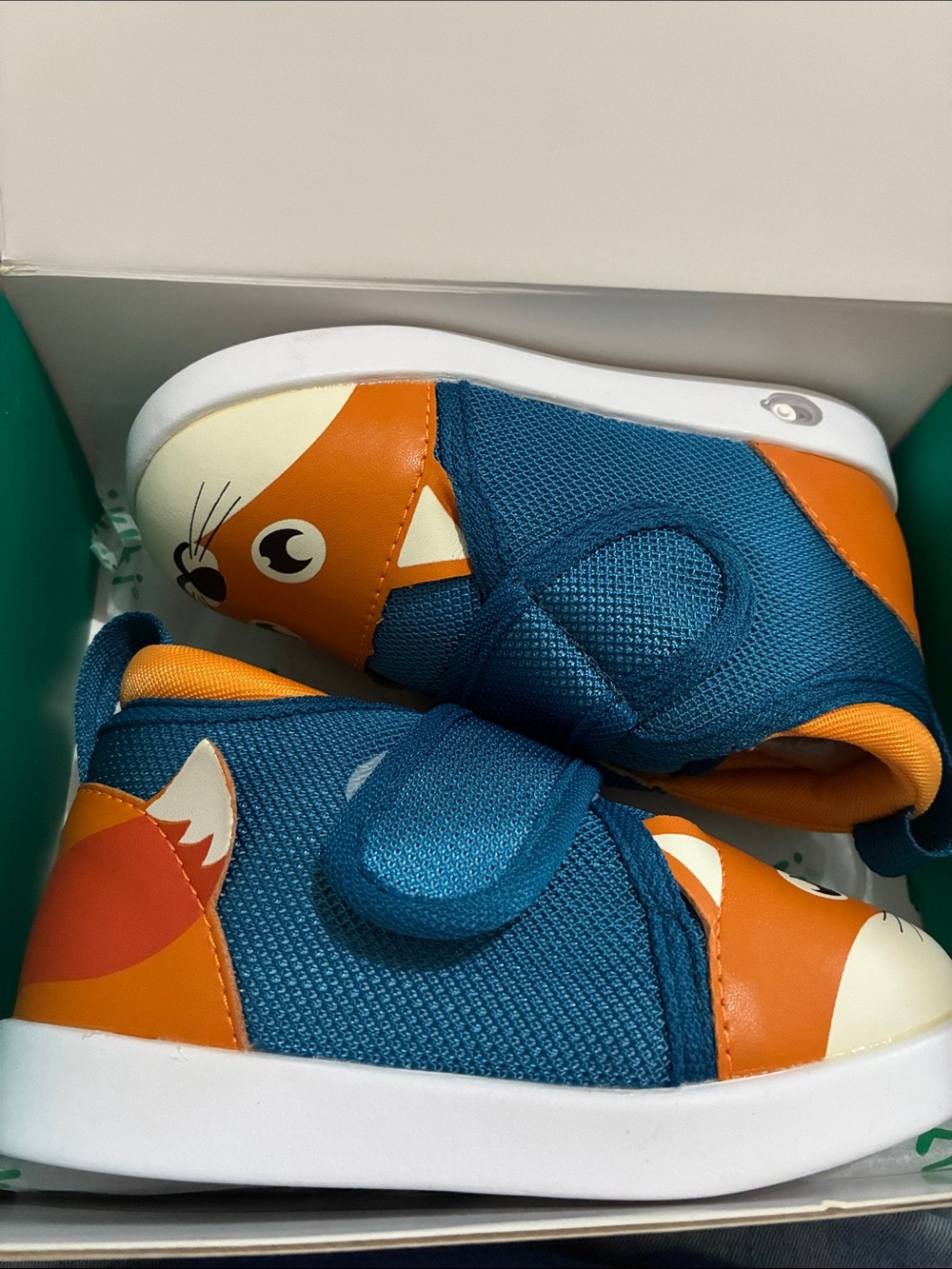 🐾 Toddler sz 8 ikiki Blue and Orange Fox Slip-On Sneakers with Velcro Strap